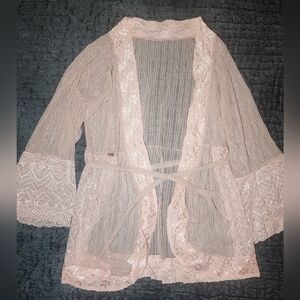 Elegant Pink Lace Trim Robe